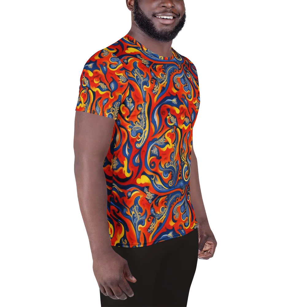 Cobalt Fire Paisley on Men's Athletic T-Shirt — Right
