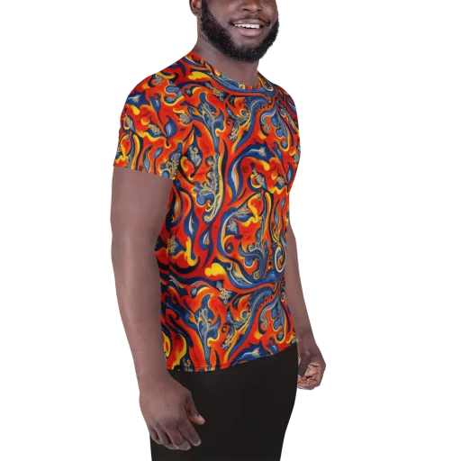 Cobalt Fire Paisley on a Men's Athletic T-Shirt