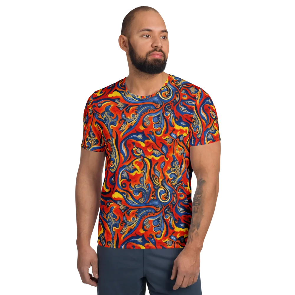Cobalt Fire Paisley on Men's Athletic T-Shirt — Front