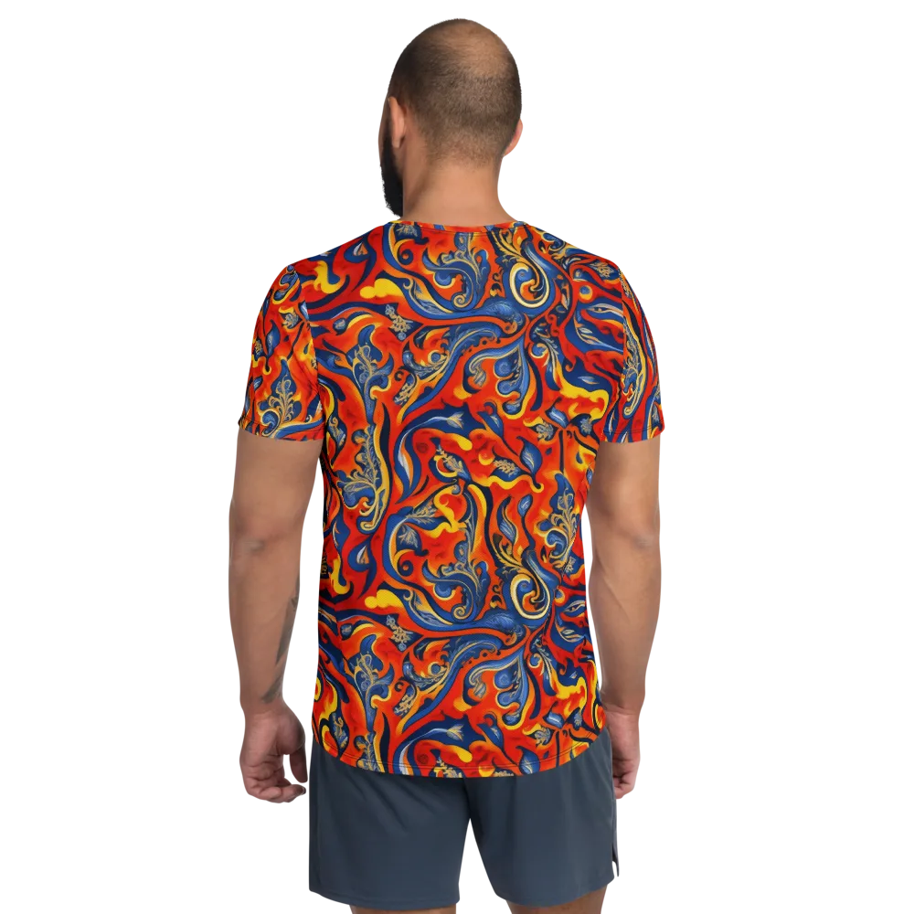 Cobalt Fire Paisley on Men's Athletic T-Shirt — Back