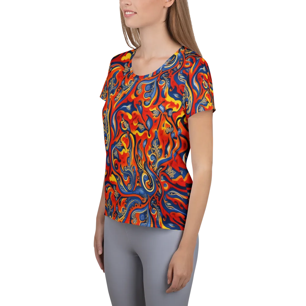 Cobalt Fire Paisley on Women's Athletic T-Shirt — Left