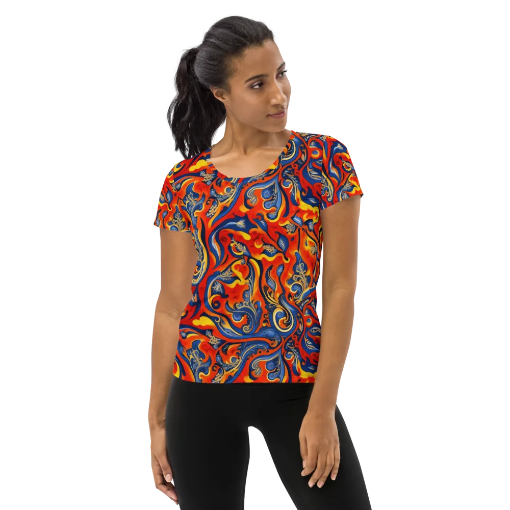 Cobalt Fire Paisley on Women's Athletic T-Shirt — Front