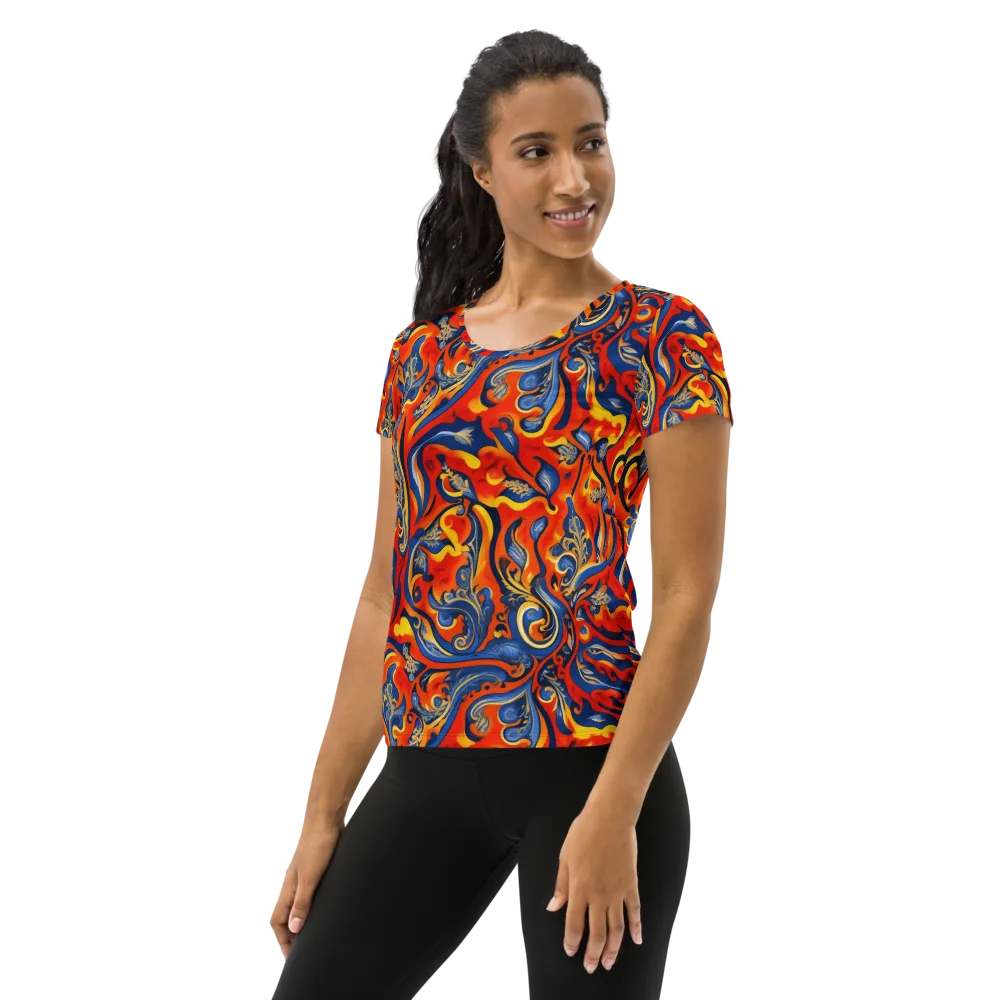 Cobalt Fire Paisley on Women's Athletic T-Shirt — Left