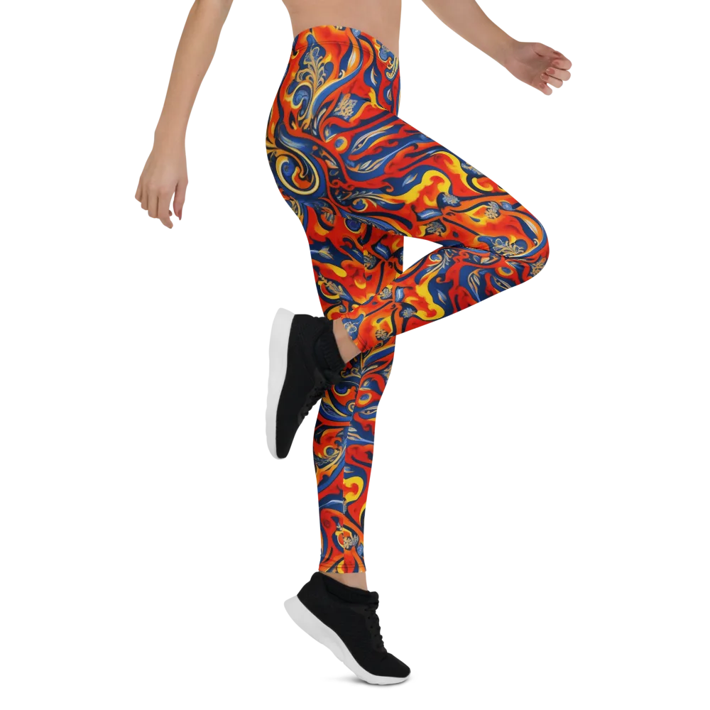 Cobalt Fire Paisley on Leggings — Right
