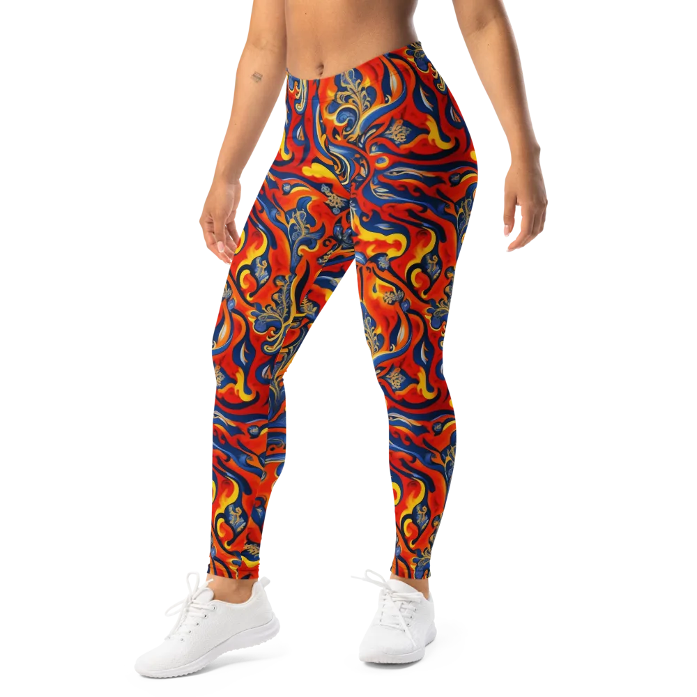 Cobalt Fire Paisley on Leggings — Left Front