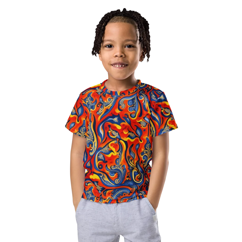 Cobalt Fire Paisley on Kids Crew Neck T-Shirt — Front