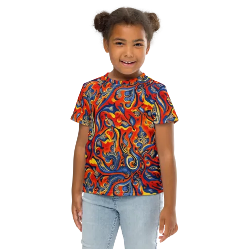 Cobalt Fire Paisley on a Kids Crew Neck T-Shirt