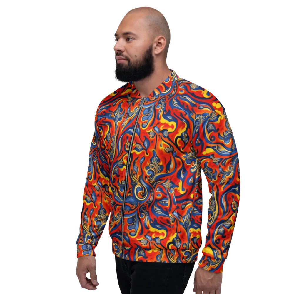 Cobalt Fire Paisley on Bomber Jacket — Left