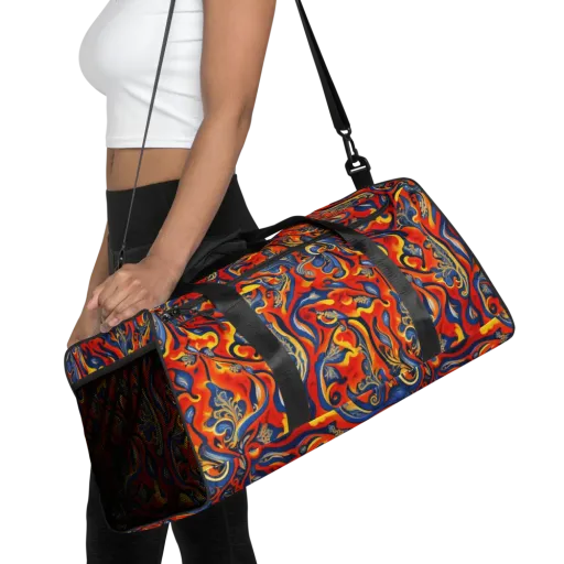 Cobalt Fire Paisley on a Duffle Bag