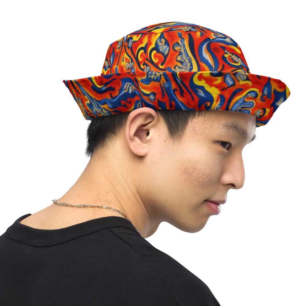Cobalt Fire Paisley on Reversible Bucket Hat — Right Outside