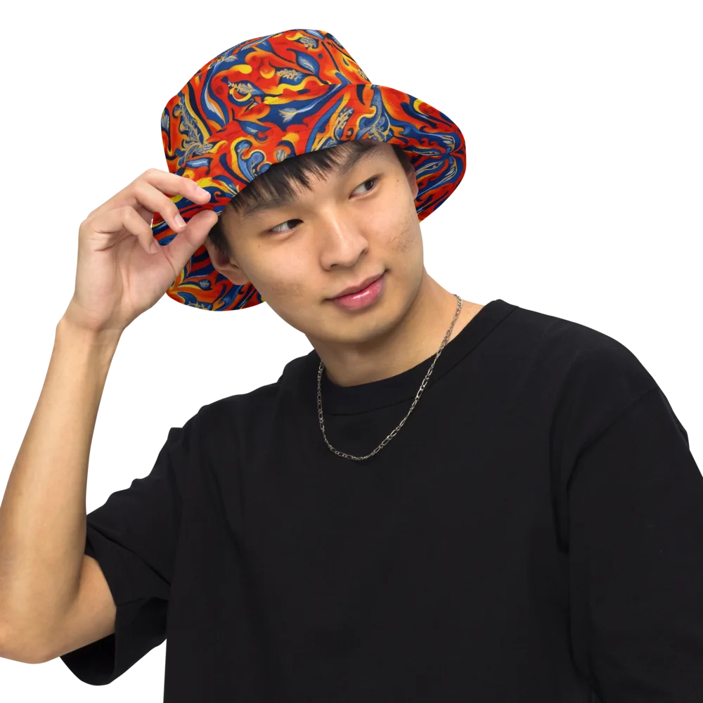 Cobalt Fire Paisley on Reversible Bucket Hat — Front Inside