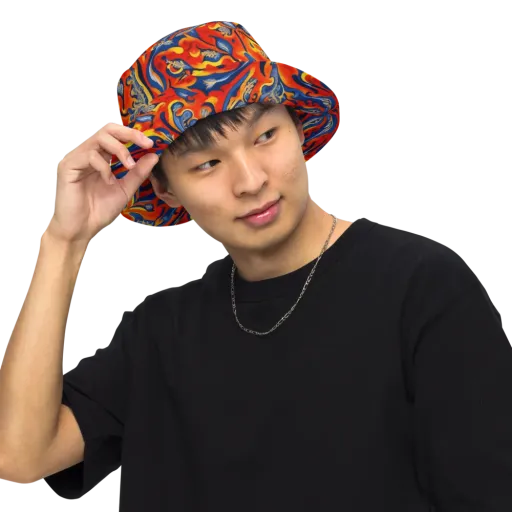Cobalt Fire Paisley on a Reversible Bucket Hat