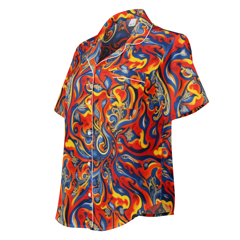 Cobalt Fire Paisley on Women's Short Sleeve Pajama Top — Left Front