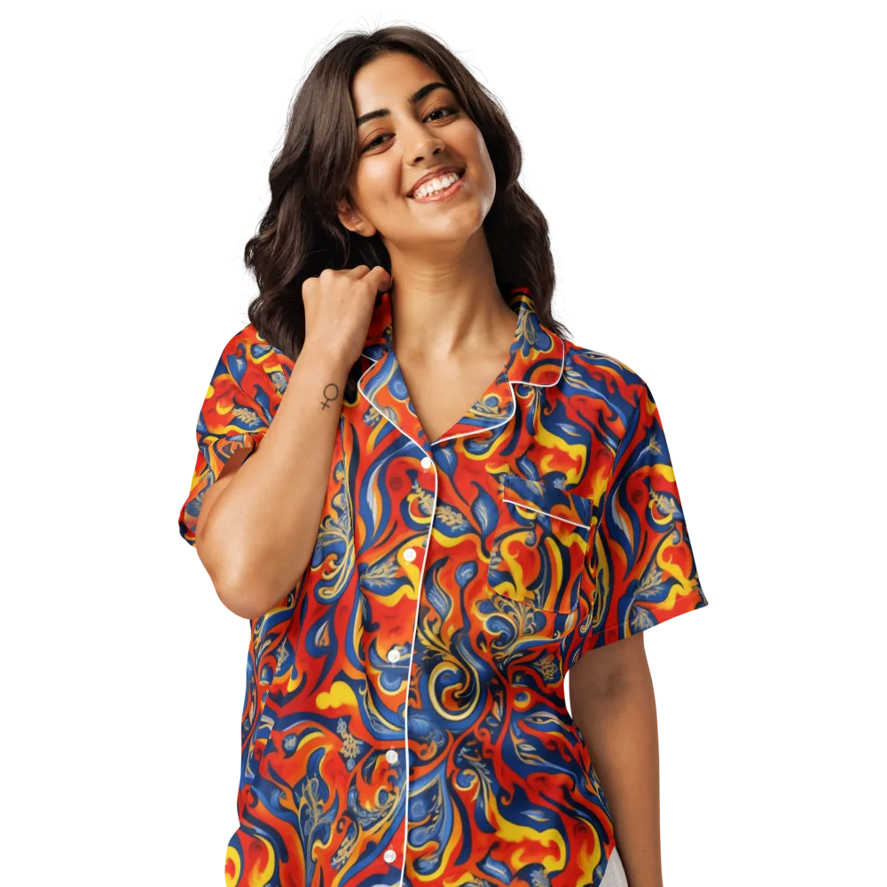 Cobalt Fire Paisley on Women's Short Sleeve Pajama Top — Front