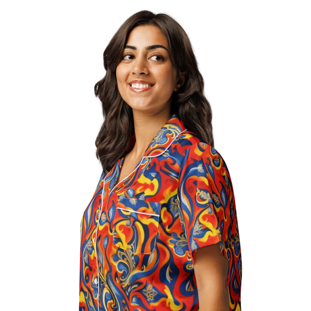 Cobalt Fire Paisley on Women's Short Sleeve Pajama Top — Left Front