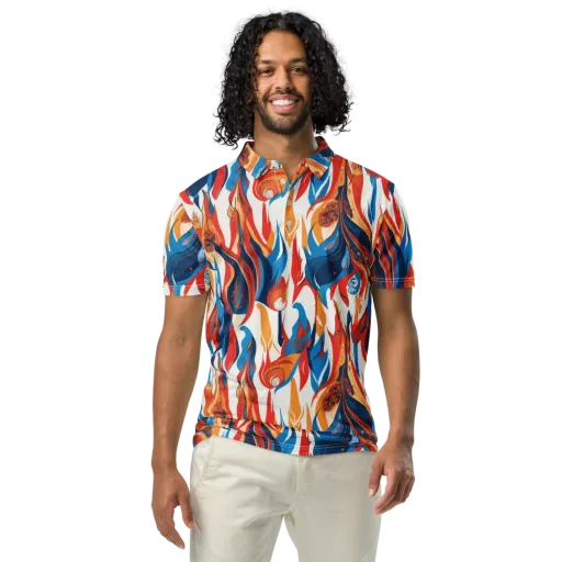 Cobalt Kindling on a Men's Slim Fit Polo Shirt
