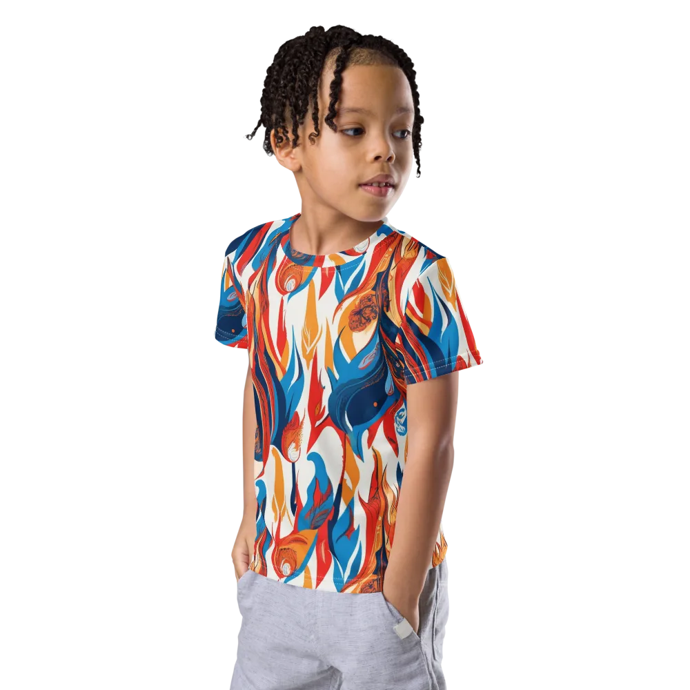 Cobalt Kindling on Kids Crew Neck T-Shirt — Left Front