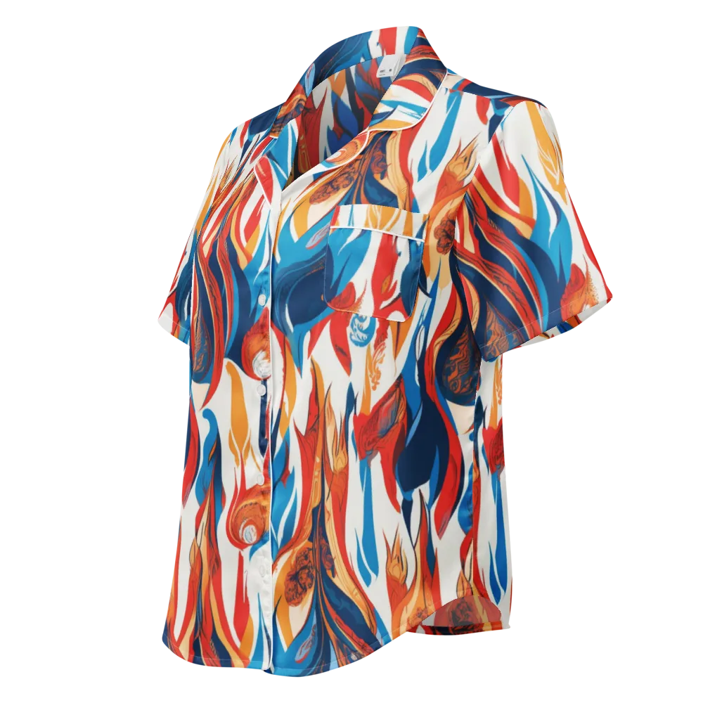 Cobalt Kindling on Women's Short Sleeve Pajama Top — Left Front