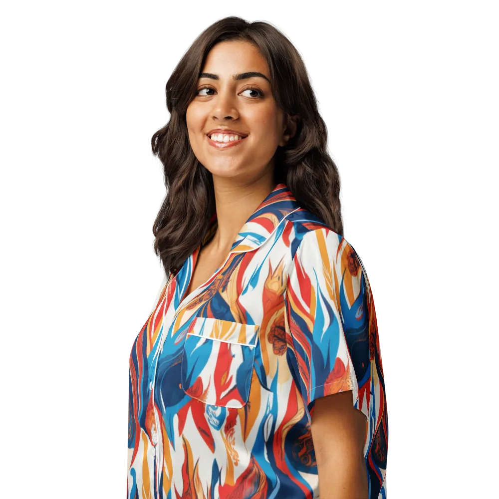 Cobalt Kindling on Women's Short Sleeve Pajama Top — Left Front