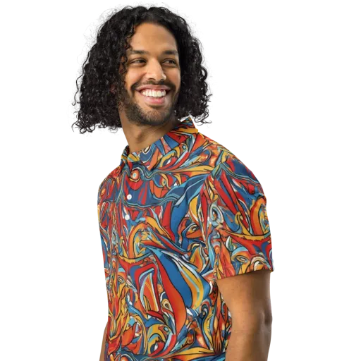 Flamework on a Men's Slim Fit Polo Shirt