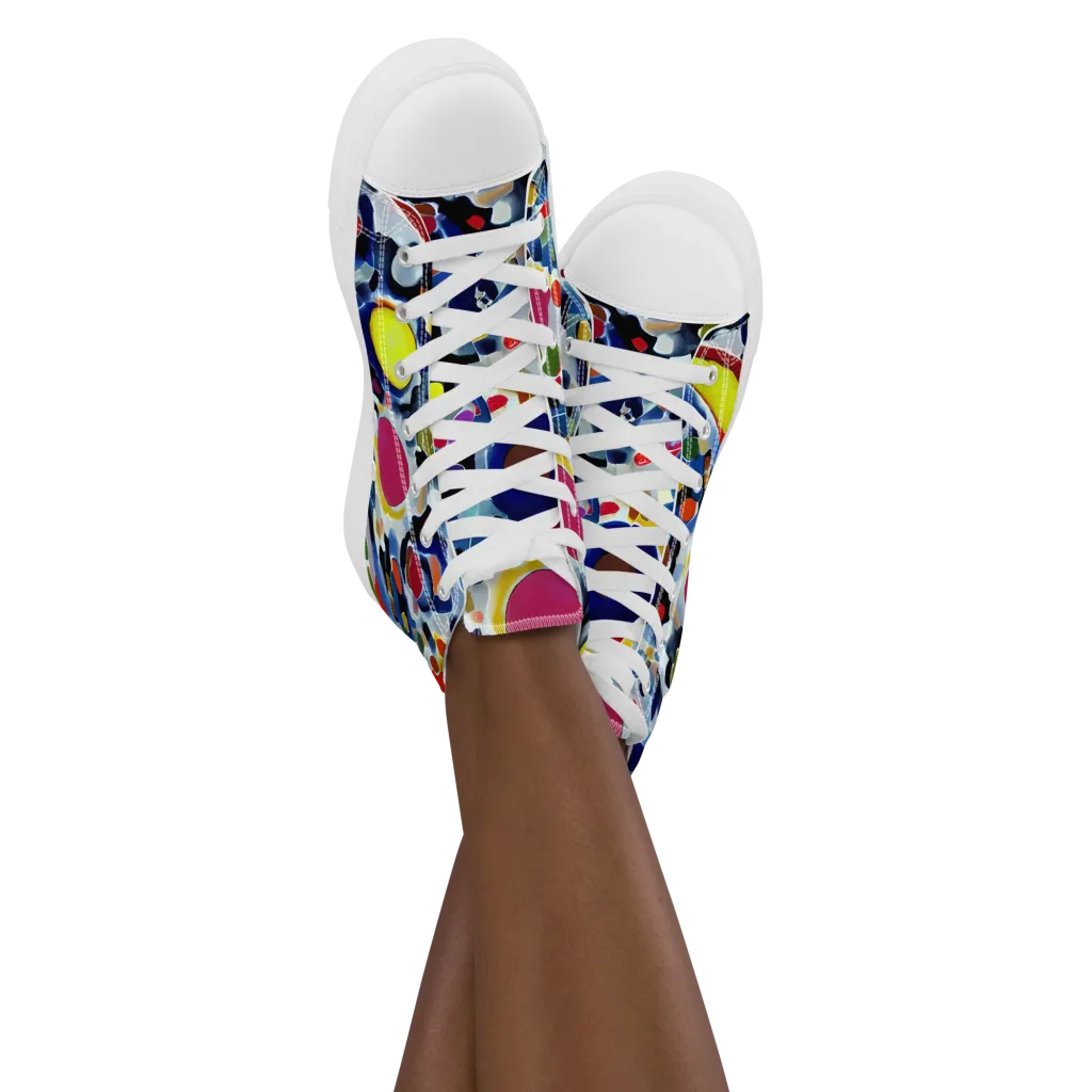 Neon Impression on Women's High Top Canvas Shoes — Front
