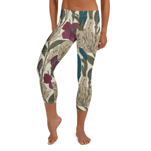Poppy Herbarium on a Capri Leggings