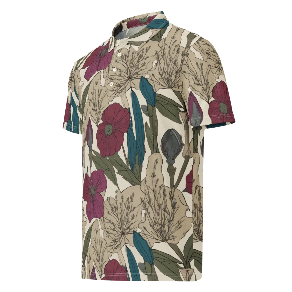 Poppy Herbarium on Men's Slim Fit Polo Shirt — Left Front