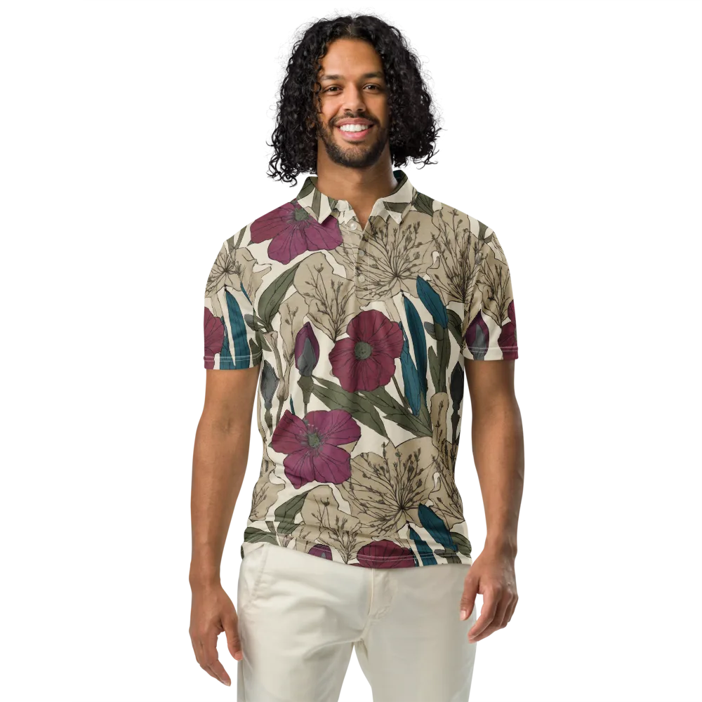 Poppy Herbarium on Men's Slim Fit Polo Shirt — Front