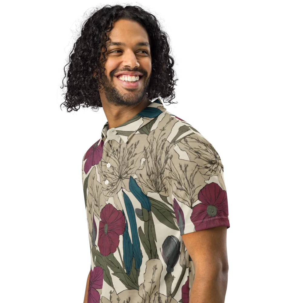 Poppy Herbarium on Men's Slim Fit Polo Shirt — Left Front