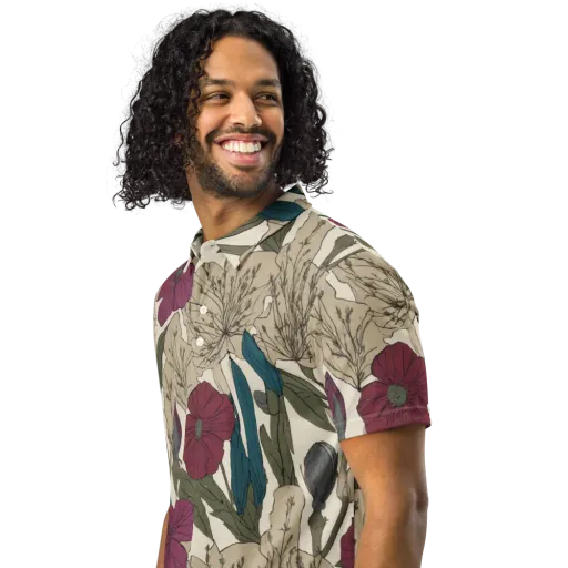 Poppy Herbarium on a Men's Slim Fit Polo Shirt