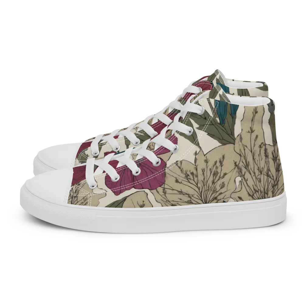 Poppy Herbarium on Men's High Top Canvas Shoes — Left