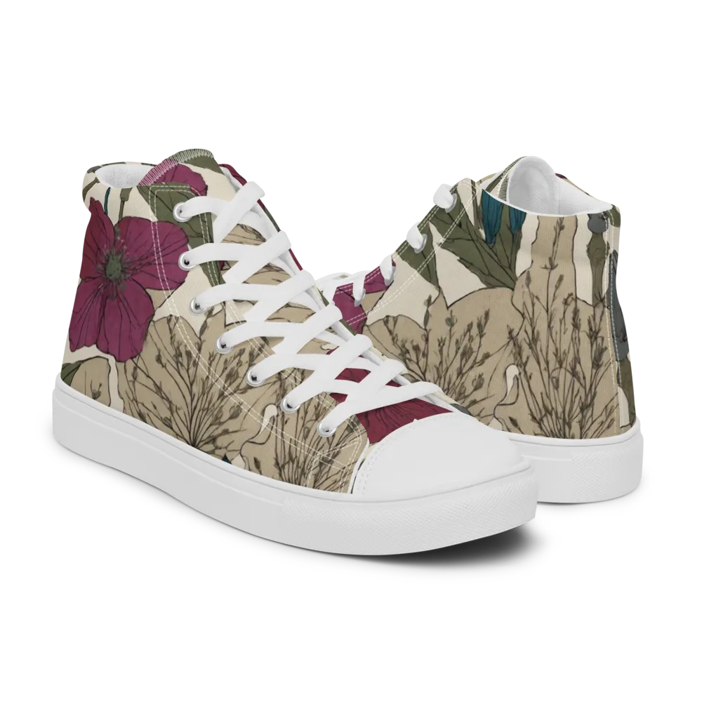 Poppy Herbarium on Men's High Top Canvas Shoes — Right