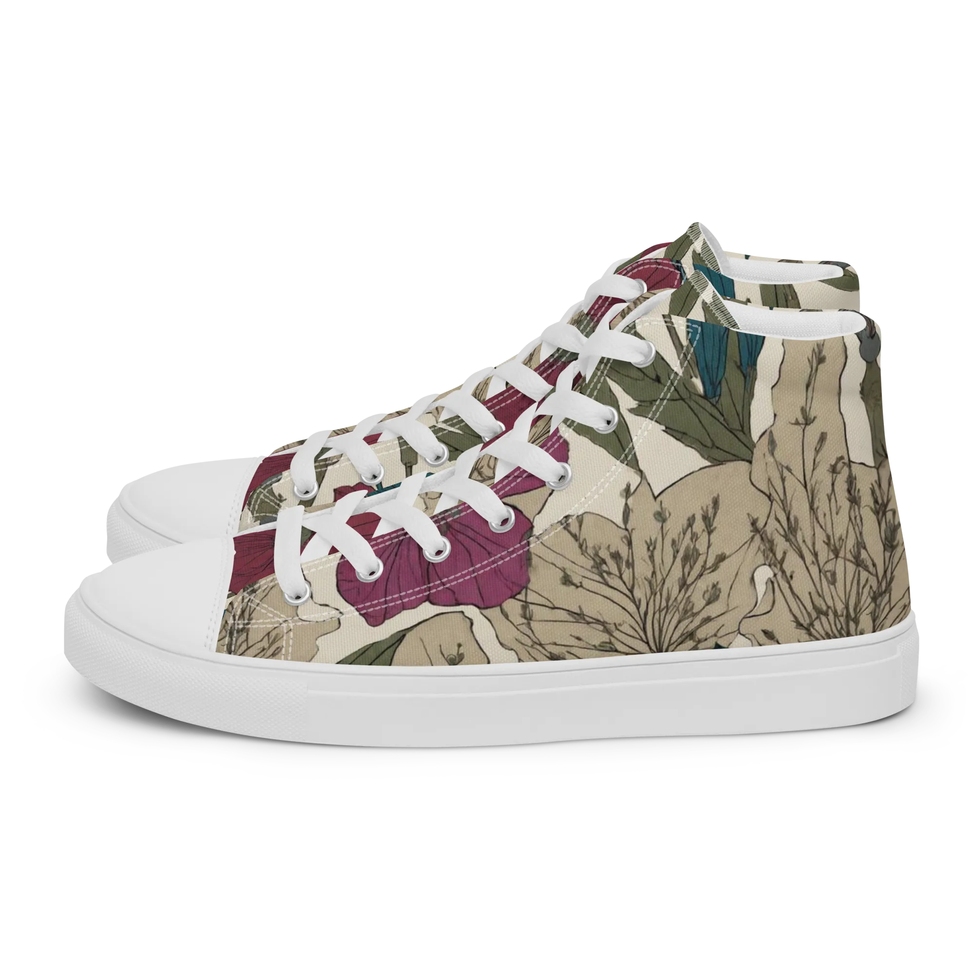 Poppy Herbarium on Women's High Top Canvas Shoes — Left