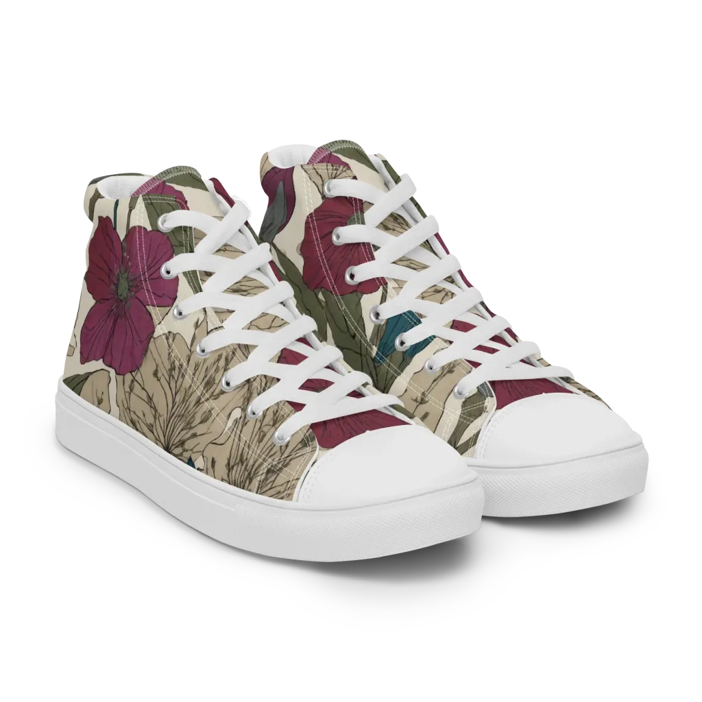 Poppy Herbarium on Women's High Top Canvas Shoes — Right Front