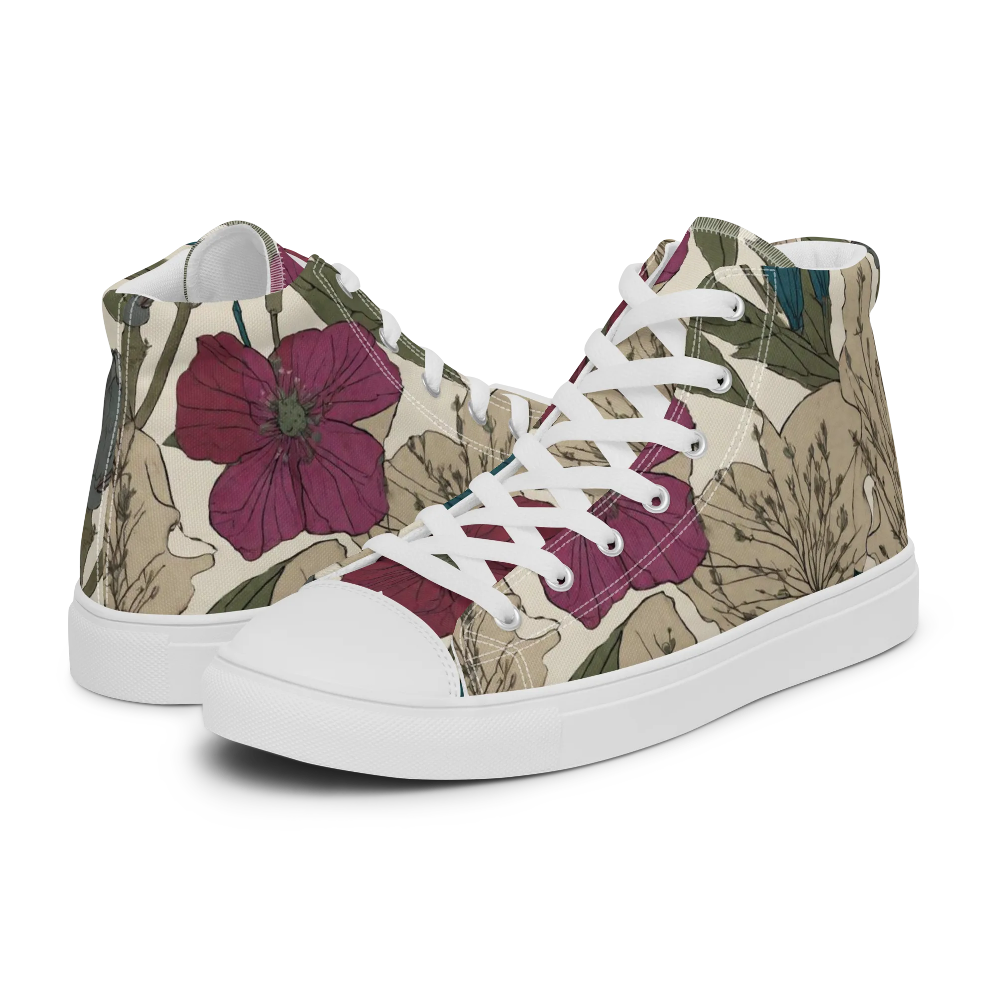 Poppy Herbarium on Women's High Top Canvas Shoes — Left
