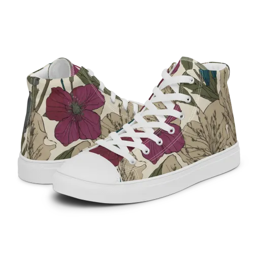 Poppy Herbarium on a Women's High Top Canvas Shoes