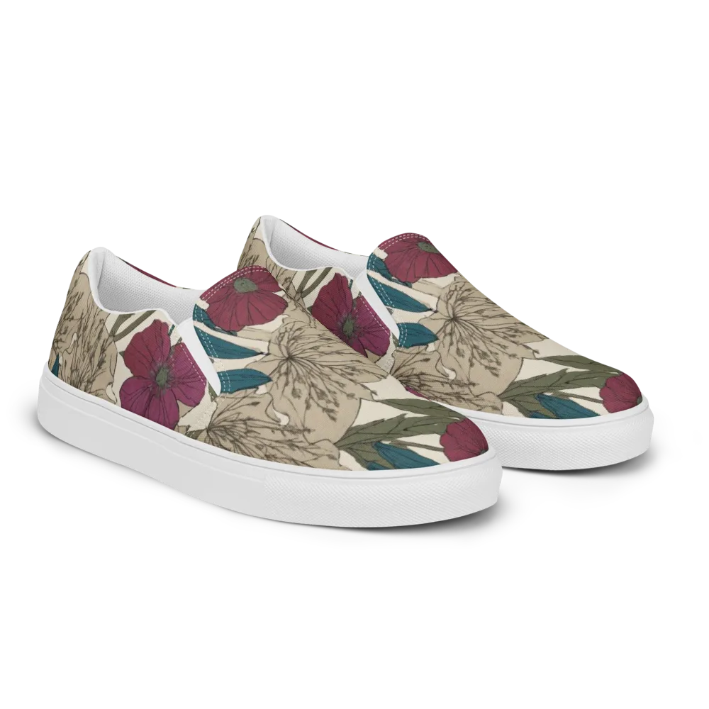 Poppy Herbarium on Men's Slip-On Canvas Shoes — Right Front