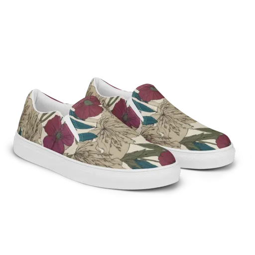Poppy Herbarium on a Men's Slip-On Canvas Shoes