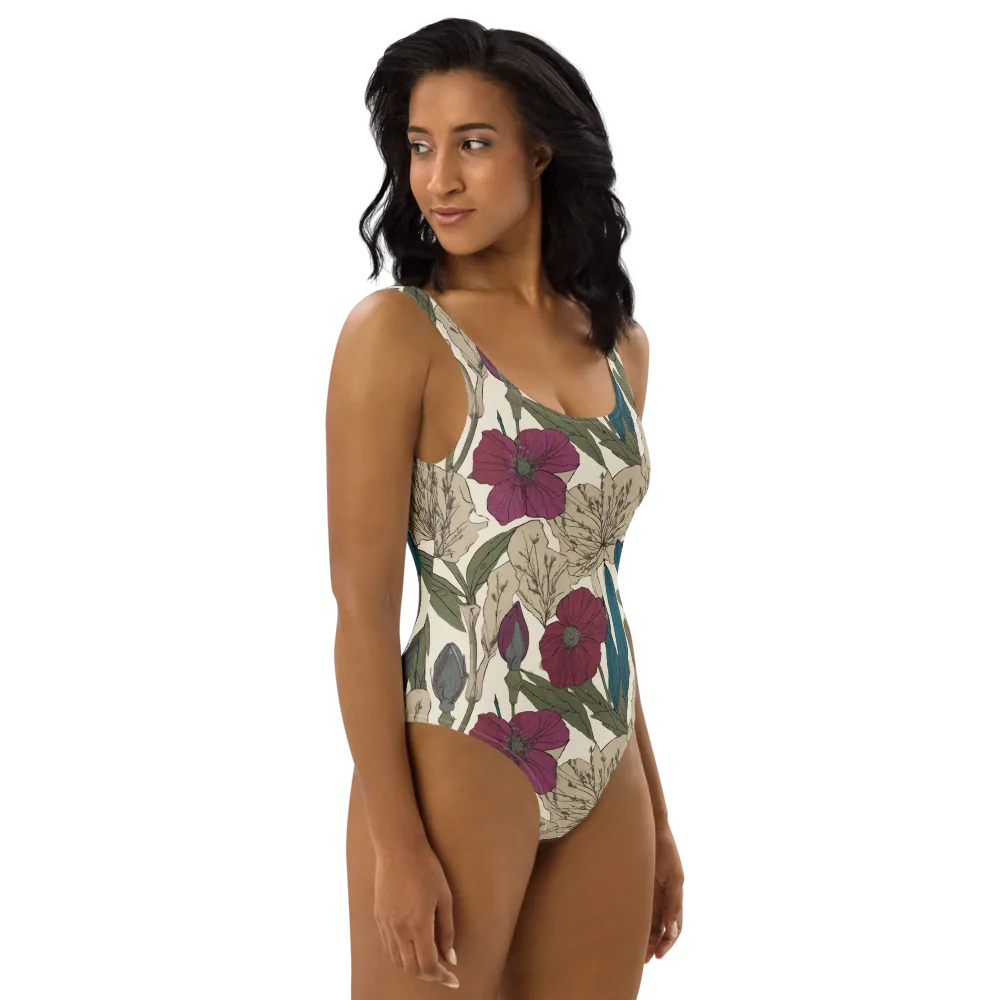 Poppy Herbarium on One-Piece Swimsuit — Right