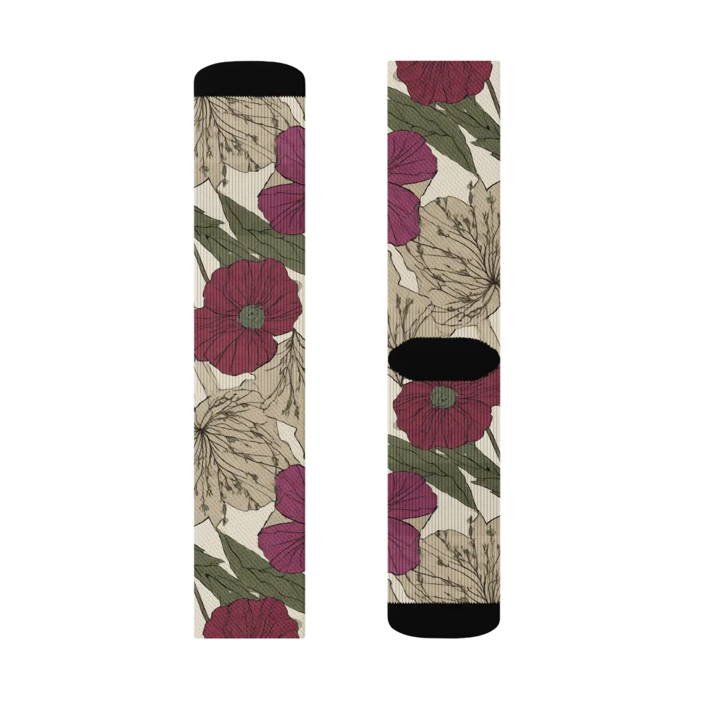 Poppy Herbarium on Socks — Right Sock