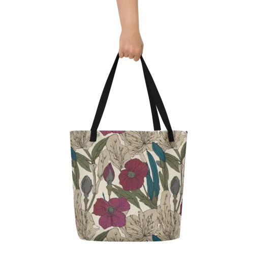 Poppy Herbarium on a Large Tote Bag W/ Pocket