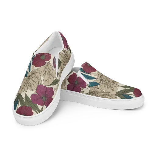 Poppy Herbarium on a Women's Slip-On Canvas Shoes