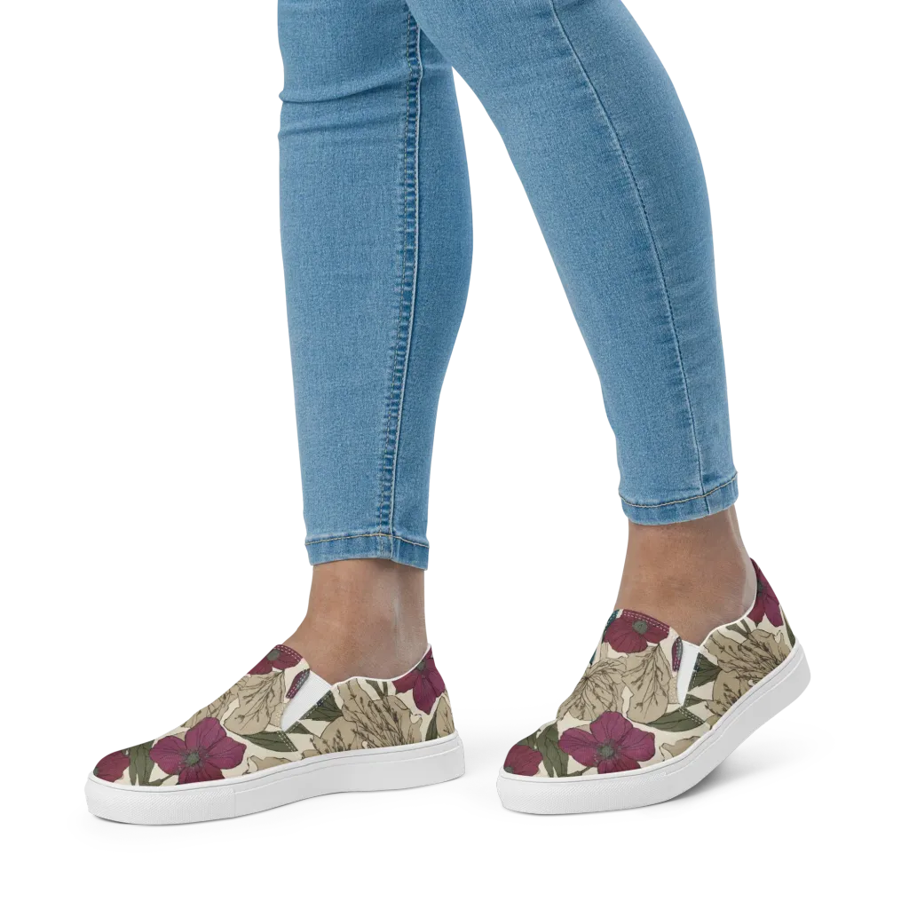 Poppy Herbarium on Women's Slip-On Canvas Shoes — Front