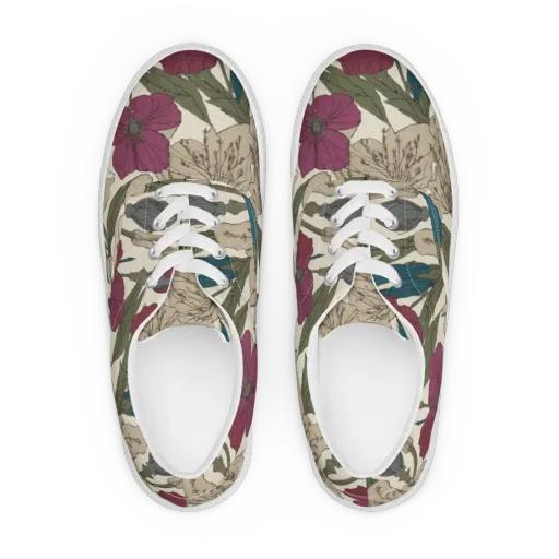 Poppy Herbarium on a Men's Lace-Up Canvas Shoes