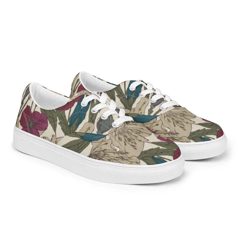 Poppy Herbarium on Men's Lace-Up Canvas Shoes — Right Front
