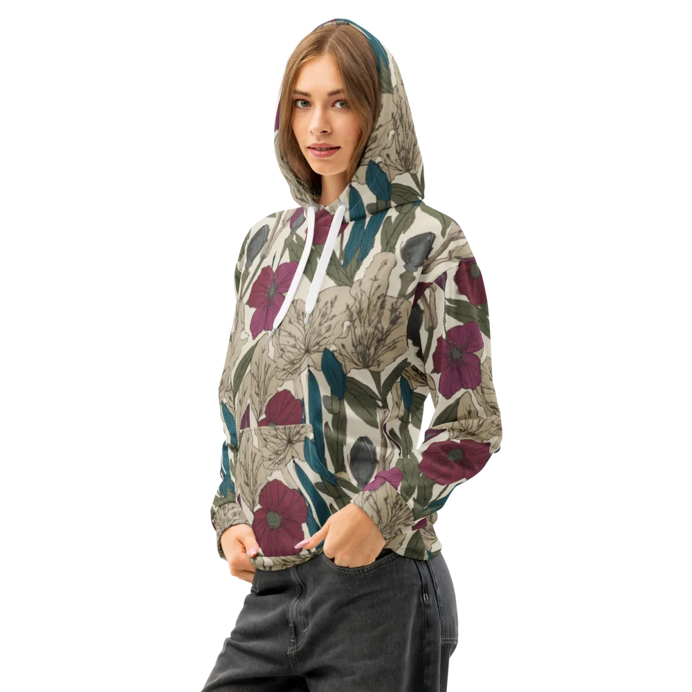 Poppy Herbarium on Cotton Hoodie — Left Front