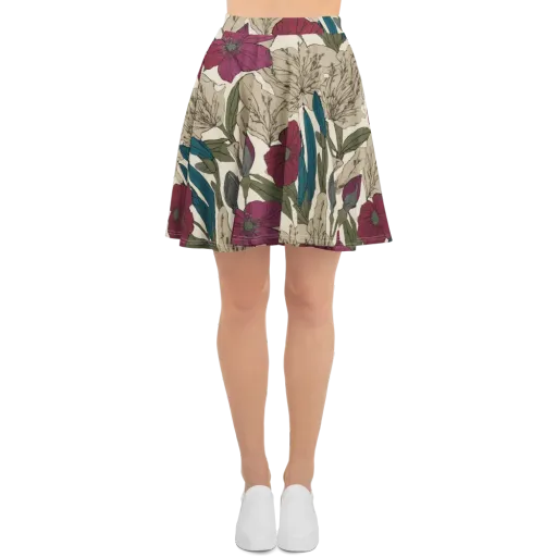 Poppy Herbarium on a Skater Skirt