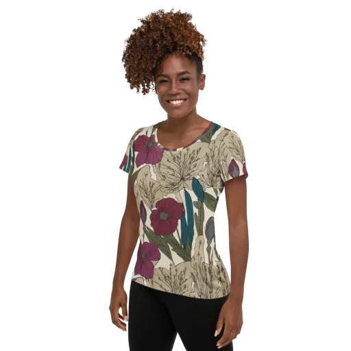 Poppy Herbarium on a Women's Athletic T-Shirt