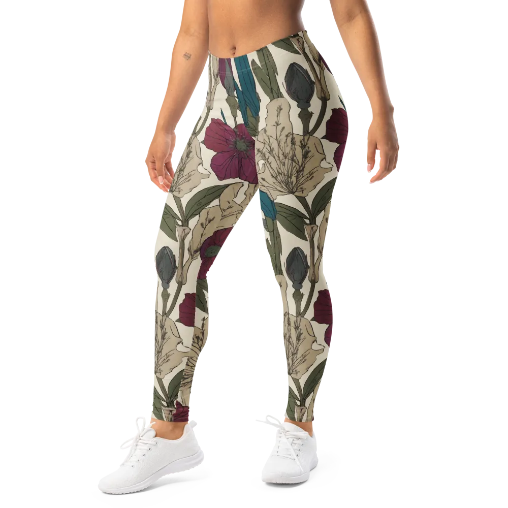 Poppy Herbarium on Leggings — Left Front