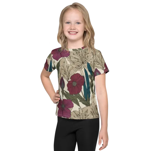 Poppy Herbarium on a Kids Crew Neck T-Shirt